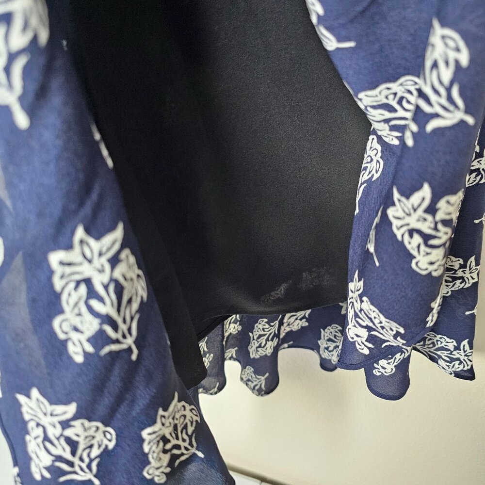 A.L.C. Size 2 Navy Blue Silk Floral Misha Dress One Sleeve Ruched Cinch Mini - Picture 7 of 9